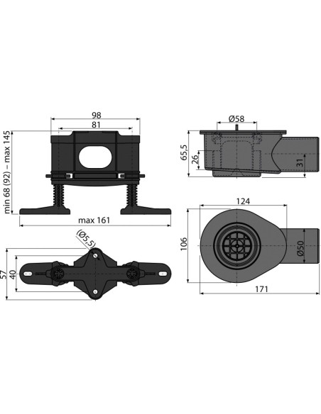 Alcaplast Syfon mocno obniżony DN40 oraz zestaw regulowanych nóżek APZ-S6