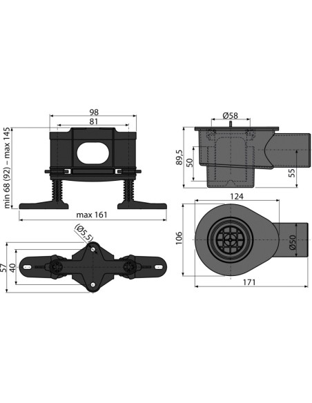 Alcaplast Syfon obniżony DN50 oraz zestaw regulowanych nóżek APZ-S9