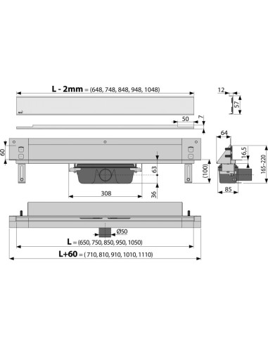 Alcaplast Spa - System odpływowy do zabudowy w ścianie (Stal nierdzewna połysk) APZ5-EDEN-650