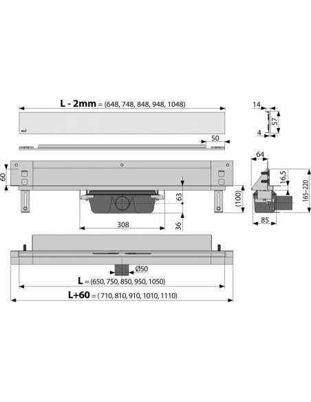 Alcaplast Spa - System odpływowy do zabudowy w ścianie (Stal nierdzewna mat) APZ5-SHADE-950