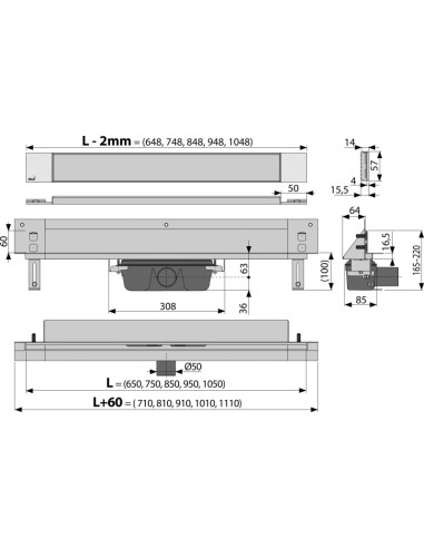Alcaplast Spa - System odpływowy do zabudowy w ścianie (Do wklejania płytek) APZ5-TWIN-650