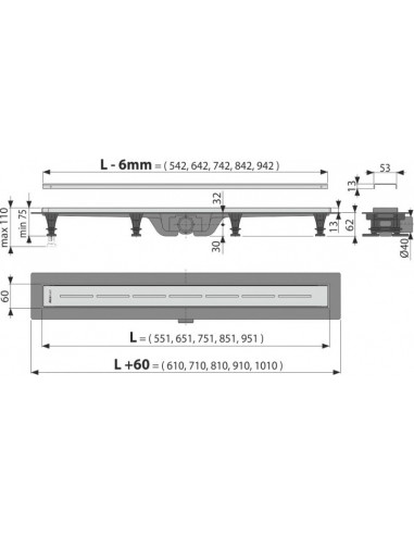 Alcaplast Antivandal Low -  Odpływ podłogowy z rusztem Buble, odpływ pionowy APZ1111-550