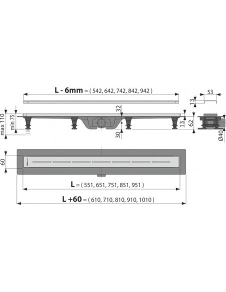Alcaplast Simple -  Odpływ podłogowy z nierdzewnym obramowaniem do rusztu perforowanego, APZ18-650M