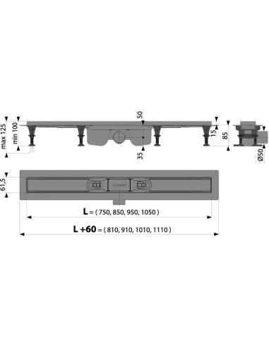 ALCAPLAST Optimal - Odpływ podłogowy z obramowaniem do rusztu perforowanego lub wypełnienia płytką, APZ12-950