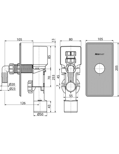 Alcaplast Syfon pralkowy podtynkowy z napowietrzaczem, nierdzewny DN40 i DN50, APS3P