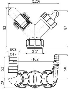 Alcaplast Podwójne kolano G1"/17-23, P148 2