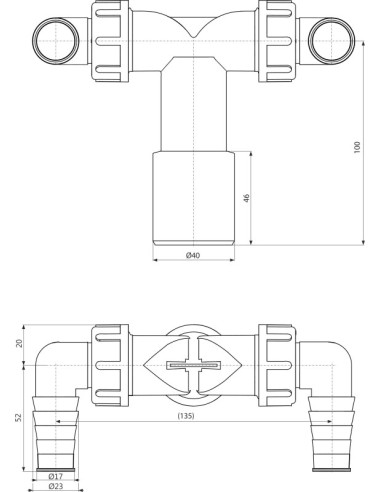 Alcaplast Podwójne kolano G1"/8-23 z zaworem, P149Z