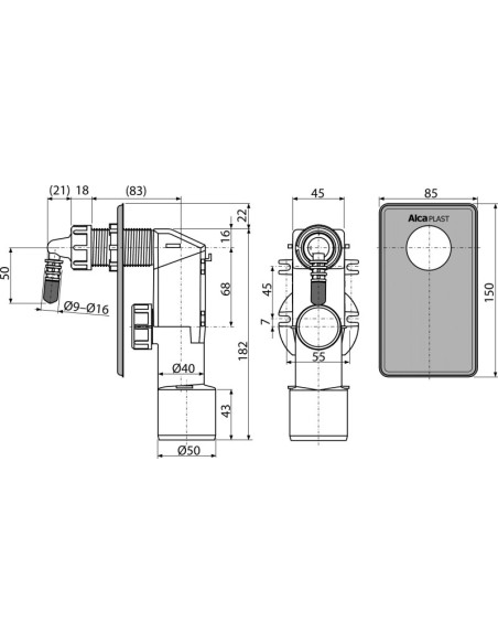 Alcaplast Syfon podtynkowy do odprowadzania kondensatu, nierdzewny DN40 i DN50, AKS4