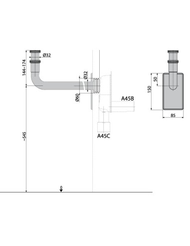 Alcaplast Syfon pisuarowy poziomy A45B