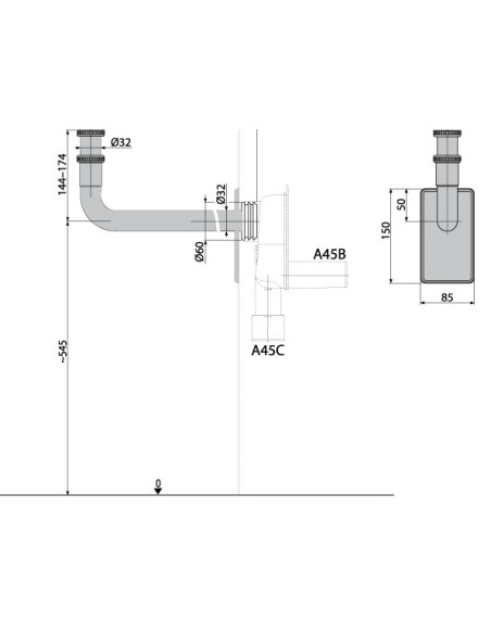 Alcaplast Syfon pisuarowy poziomy A45B