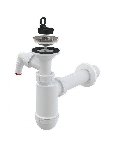 Alcaplast Syfon umywalkowy Ø40 z przyłączem i nierdzewnym sitkiem Ø63, łańcuszek A41PR