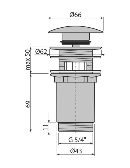 Alcaplast Spust umywalki click/clack 5/4" metalowy, duży korek A392