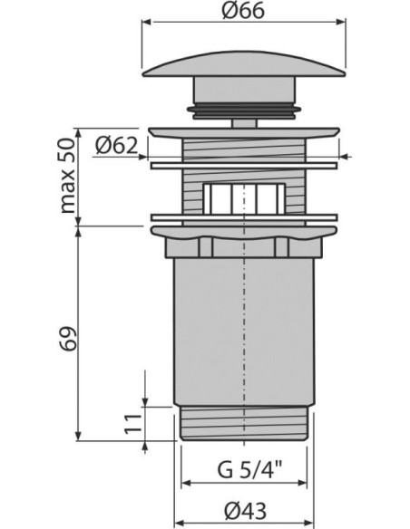 Alcaplast Spust umywalki click/clack 5/4" metalowy z przelewem, duży korek, BIAŁY, A392B
