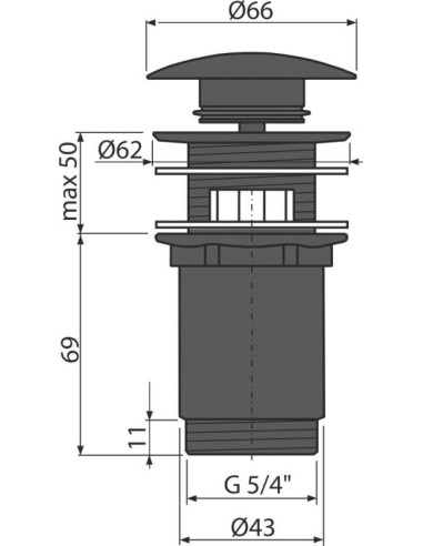 Alcaplast Spust umywalki click/clack 5/4" metalowy z przelewem, duży korek, BIAŁY, A392B