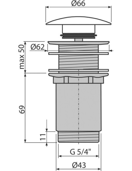 Alcaplast Spust umywalki click/clack 5/4" metalowy bez przelewu, duży korek, do umywalek szklanych i z tworzywa, A395