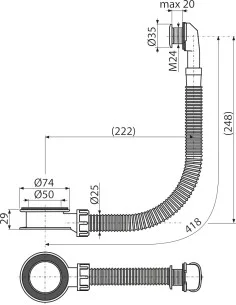 Alcaplast Spust umywalki click/clack 5/4" metalowy z przelewem, duży korek, A390 2
