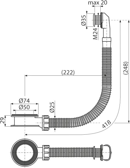 Alcaplast Spust umywalki click/clack 5/4" metalowy z przelewem, duży korek, A390