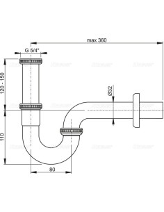 Alcaplast Półsyfon umywalkowy „U“ 5/4" metalowy, Ø32 A4320 2