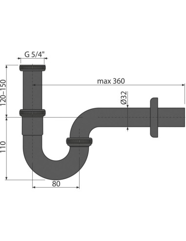Alcaplast Półsyfon umywalkowy „U“ z nakrętką 5/4", metalowy, A4320