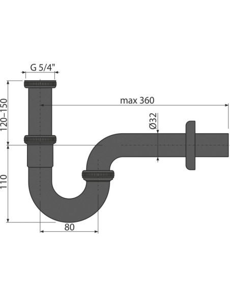 Alcaplast Półsyfon umywalkowy „U“ z nakrętką 5/4", metalowy, A4320