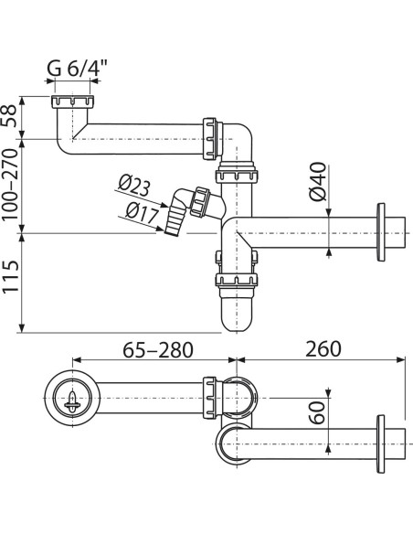 Alcaplast Małogabarytowy uniwersalny półsyfon podtynkowy, A873