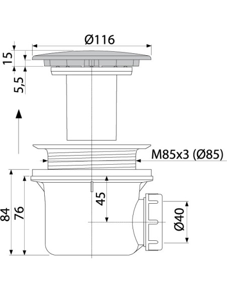 Alcaplast Syfon brodzikowy korek metalowy LUX MAT, A49K