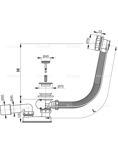 Alcaplast Syfon wannowy z korkiem automat metal (długośc 100 cm) A55K 100