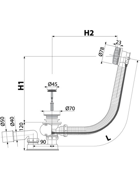 Alcaplast Syfon wannowy, korek automatyczny, mosiądz antyczny, A55ANTIC