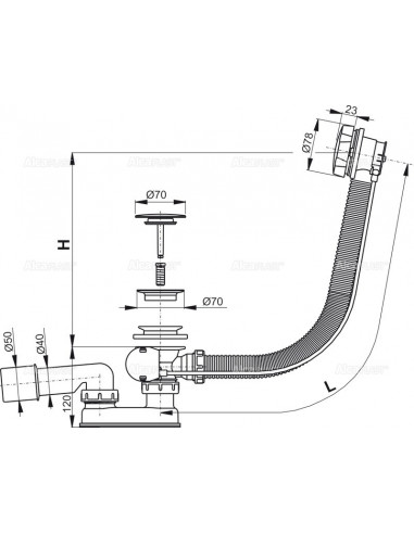 Alcaplast Syfon wannowy z korkiem automat metal (długośc 100 cm) A55KM 100