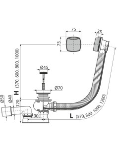 Alcaplast Syfon wannowy, korek automatyczny, metal, A55K 2