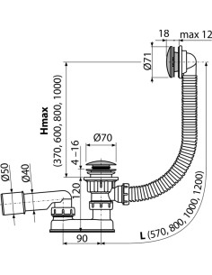 Alcaplast Syfon wannowy, CLIK/CLAK, wyjmowany odpływ, metal, A504CKM 2