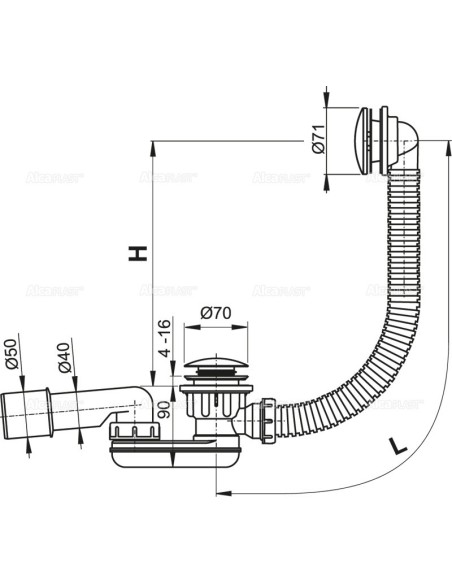 Alcaplast Syfon wannowy z korkiem click/clack metal  A507KM