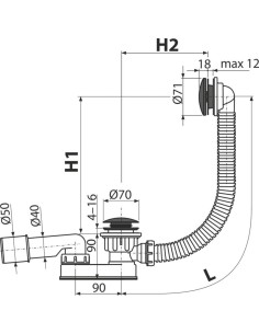 Alcaplast Syfon wannowy, korek CLIK/CLAK, metal, A507KM 2