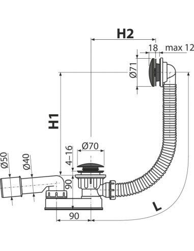 Alcaplast Syfon wannowy, korek CLIK/CLAK, metal, A507KM Alcaplast Syfon wannowy, korek CLIK/CLAK, metal, A507KM