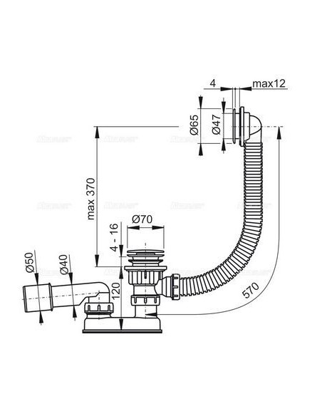 Alcaplast Syfon wannowy z korkiem click/clack chrom A505CRM