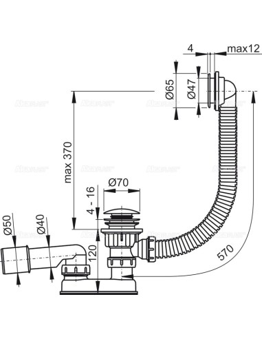 Alcaplast Syfon wannowy z korkiem click/clack A505KM Alcaplast Syfon wannowy z korkiem click/clack A505KM