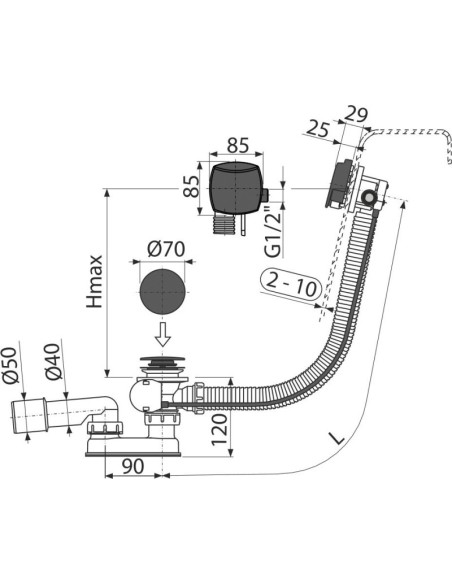Alcaplast Syfon wannowy automatyczny z napełnianiem przelewem A564KM1