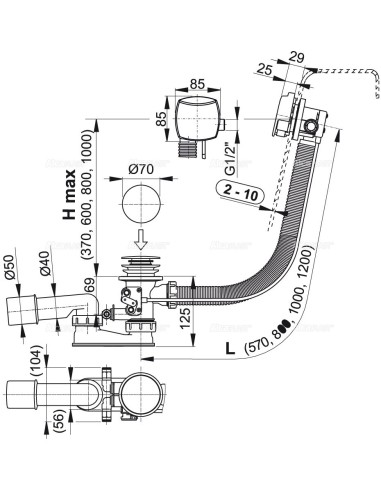 Alcaplast Syfon wannowy z funkcją napełniania przez przelew do wanien grubościennych, chrom, A565CRM1