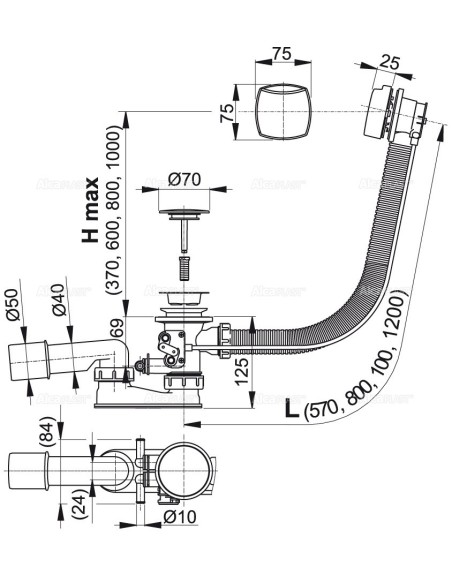 Alcaplast Syfon wannowy do wanien z hydromasażem, korek automatomatyczny, chrom, A566-112122-57