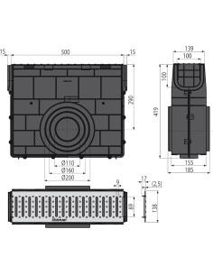 Alcaplast Odwodnienie zewnętrzne studzienka dla AVZ101 bez oramowania, ocynkowany ruszt, profil "T" (A15), AVZ101R-R101S 2