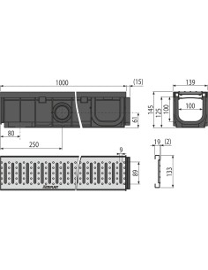 Alcaplast Odwodnienie zewnętrzne 100 mm bez obramowania, ocynkowany ruszt, profil "T"(A15), AVZ101-R101 2