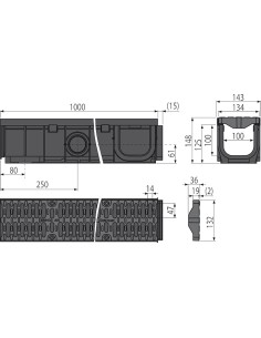 Alcaplast Odwodnienie zewnętrzne 100 mm z obramowaniem z tworzywa, ruszt ocynkowany, profil "C" (A15), AVZ102-R102 2