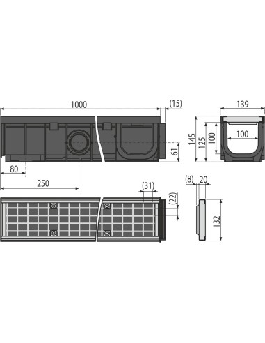 Alcaplast Odwodnienie zewnętrzne 100 mm z obramowaniem z tworzywa, ruszt kompozytowy (B125), AVZ104-R402