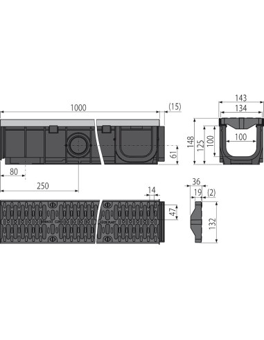 Alcaplast Odwodnienie zewnętrzne 100 mm z obramowaniem metalowym, ruszt kompozytowy (C250), AVZ103-R403