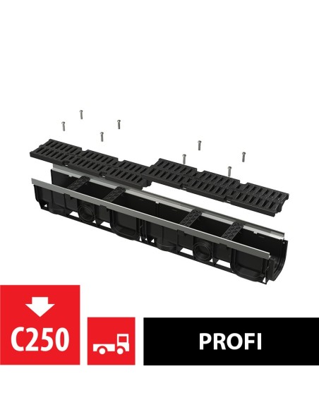 Alcaplast Odwodnienie zewnętrzne 100 mm z obramowaniem metalowym, ruszt kompozytowy (C250), AVZ103-R403