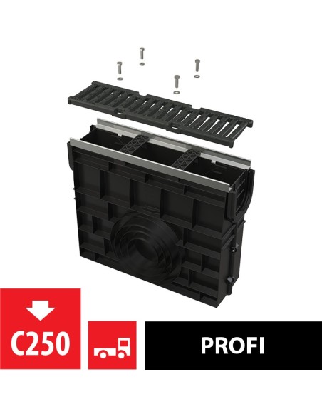 Alcaplast Odwodnienie zewnętrzne studzienka dla AVZ103 z obramowaniem metalowym, ruszt kompozytowy (C250), AVZ103R-R403