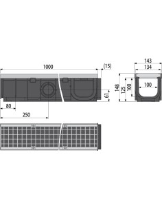 Alcaplast Odwodnienie zewnętrzne 100 mm z obramowaniem metalowym, ruszt żeliwny (C250), AVZ103-R202 2