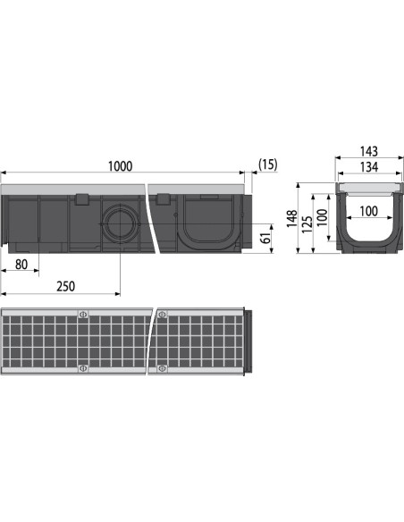 Alcaplast Odwodnienie zewnętrzne 100 mm z obramowaniem metalowym, ruszt żeliwny (C250), AVZ103-R202