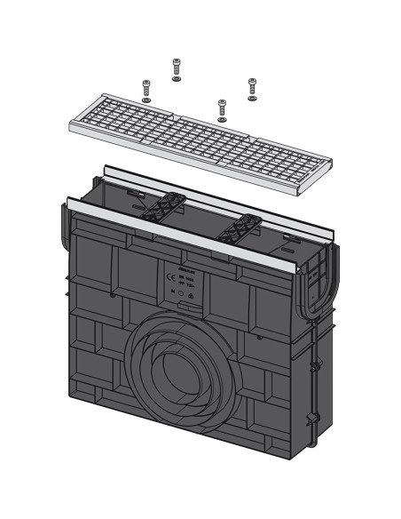 Alcaplast Odwodnienie zewnętrzne studzienka dla AVZ103 z obramowaniem metalowym, ruszt żeliwny (C250), AVZ103R-R202