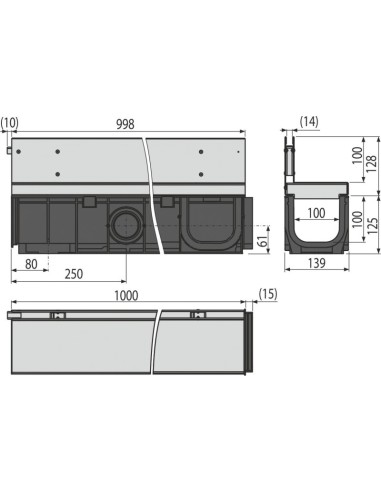 Alcaplast Odwodnienie zewnętrzne szczelinowe asymetryczne 100 mm, stal ocynkowana, AVZ101-R121